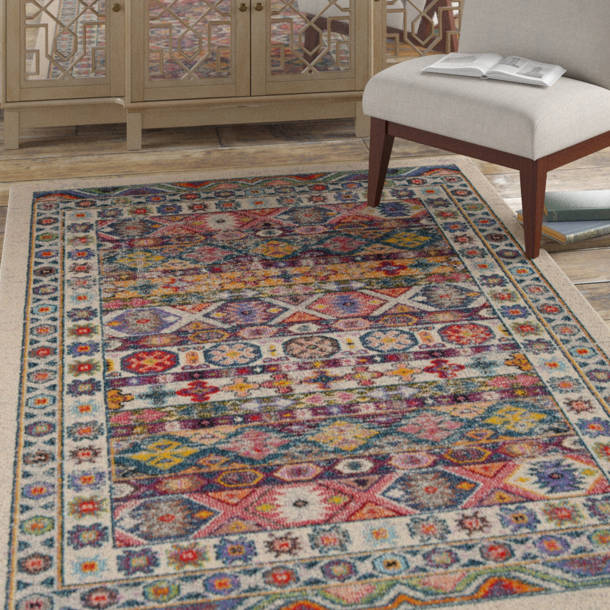 Bungalow Rose Gutierez Performance Blue/Pink/Green Rug Wayfair